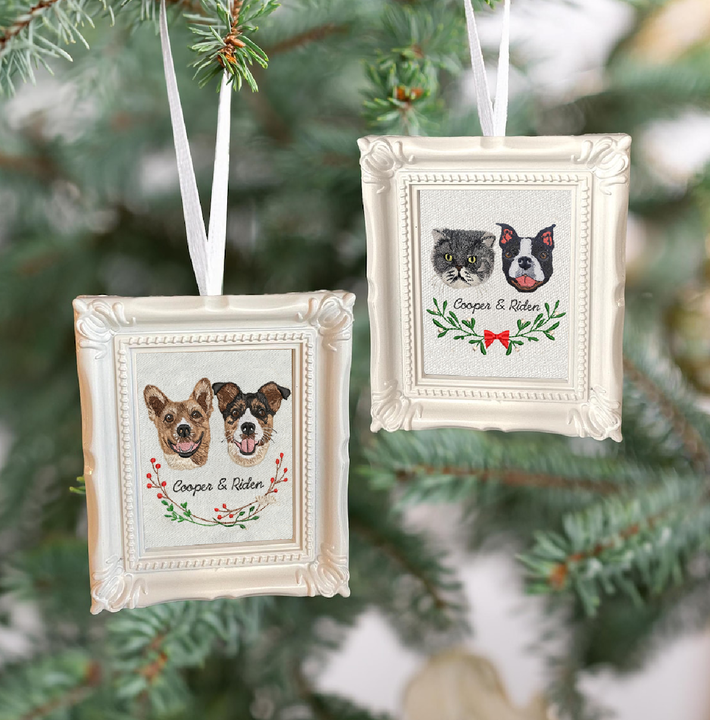 Custom Embroidered Dog Cat Pet Portraitl Ornament Frame Christmas Gift for Pet Lovers