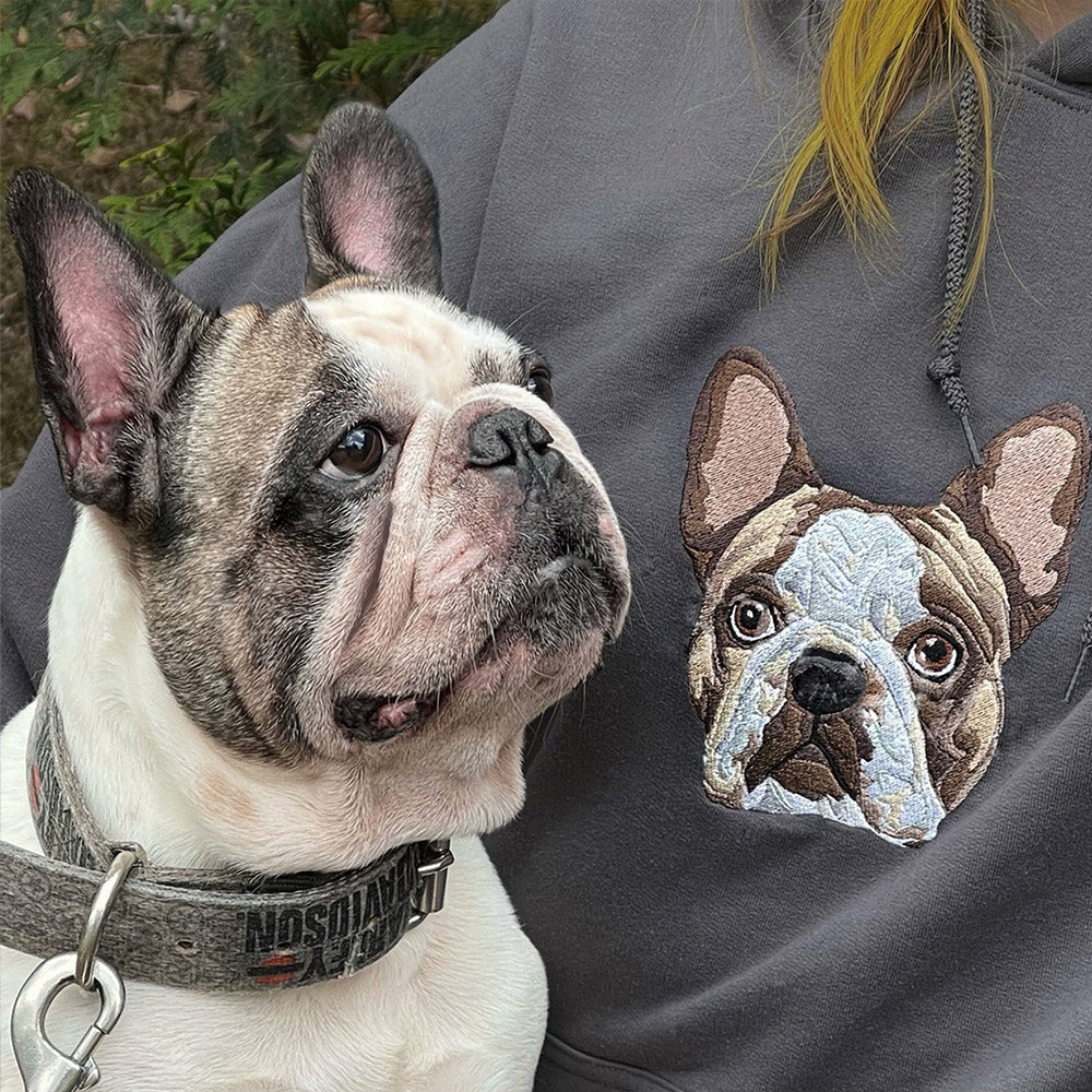 Embroidered Pet Portrait Hoodie with Pet Face Gift for Pet Lovers