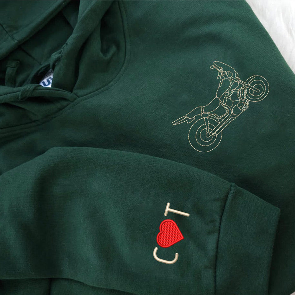 Individuell besticktes Auto-Fahrrad-Umriss-Sweatshirt von Ihrem Foto, passender Hoodie, Valentinstagsgeschenk für Paare