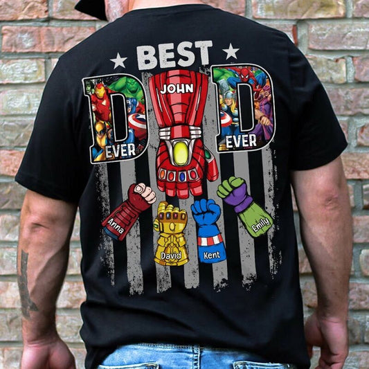 Personalized T-shirt Best Dad with Optional Superhero Fist Design Cool Father's Day Gift