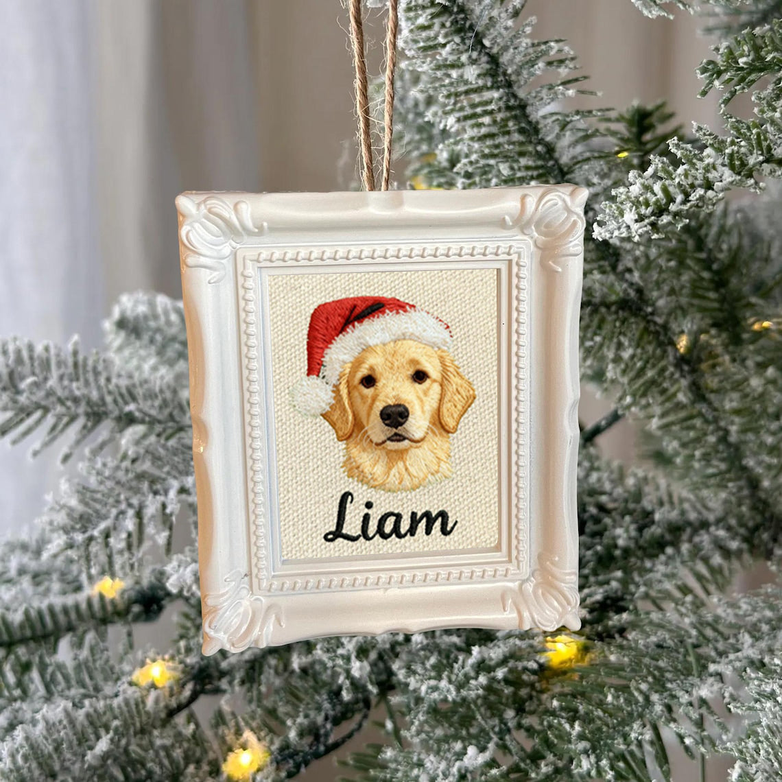 Custom Embroidered Dog Cat Pet Face Portrait Ornament Frame Christmas Gift for Pet Lovers