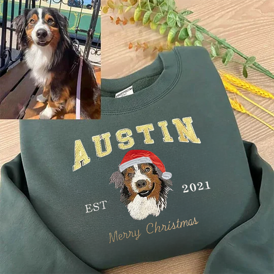 Embroidered Pet Portrait EST Christmas Jumper Sweatshirt Gift for Pet Lovers