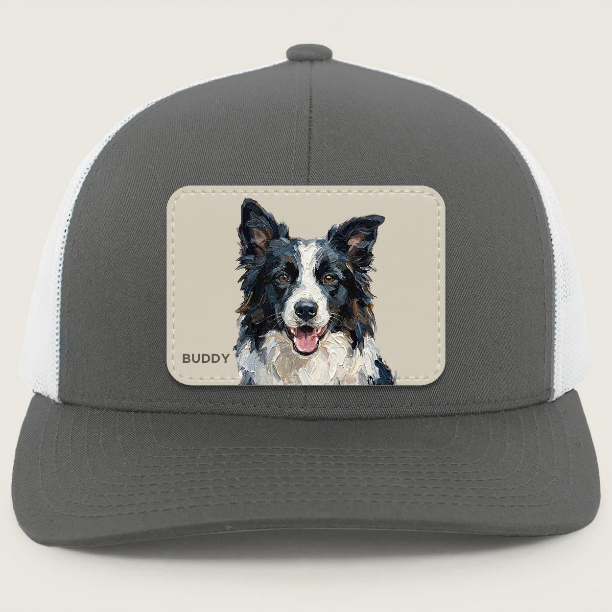 Custom Pet Portrait Leather Patch Hat, Artistic Style Trucker Hat, Dog Mom Dad Gift