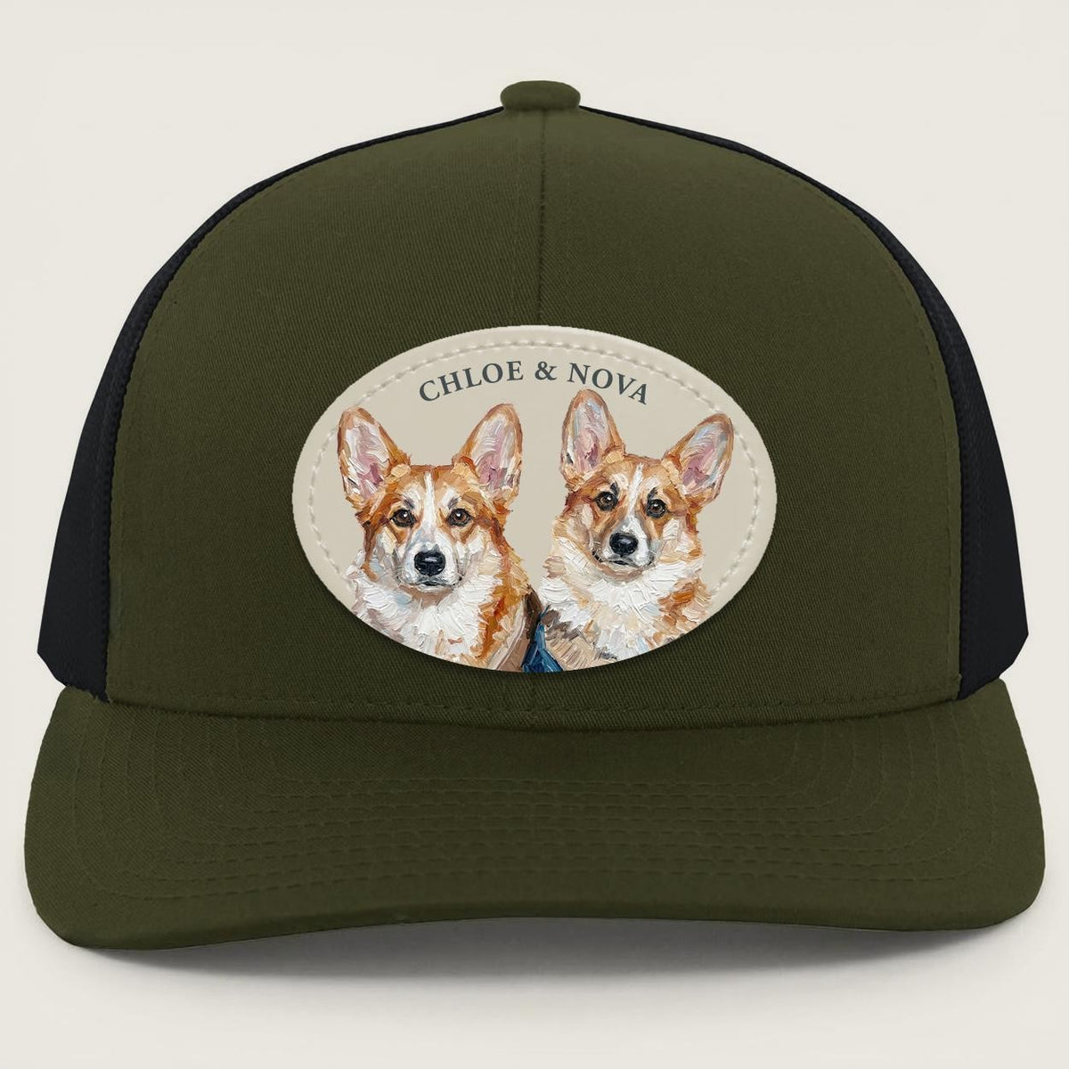 Custom Pet Portrait Leather Patch Hat, Artistic Style Trucker Hat, Dog Mom Dad Gift