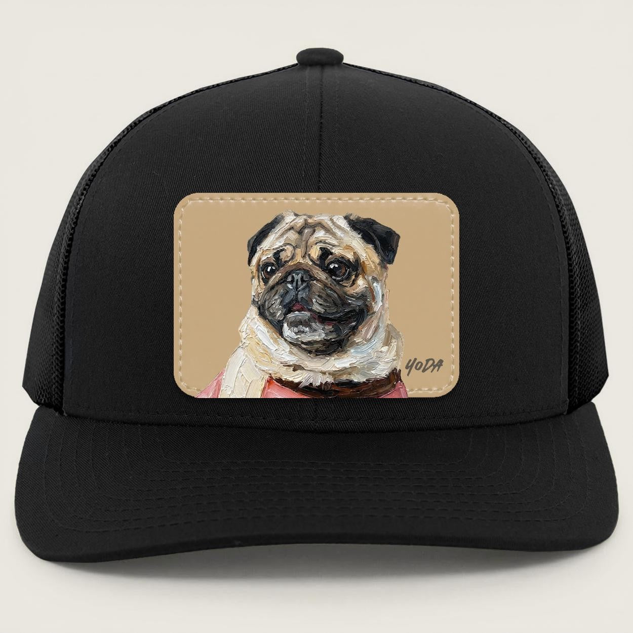 Custom Pet Portrait Leather Patch Hat, Artistic Style Trucker Hat, Dog Mom Dad Gift
