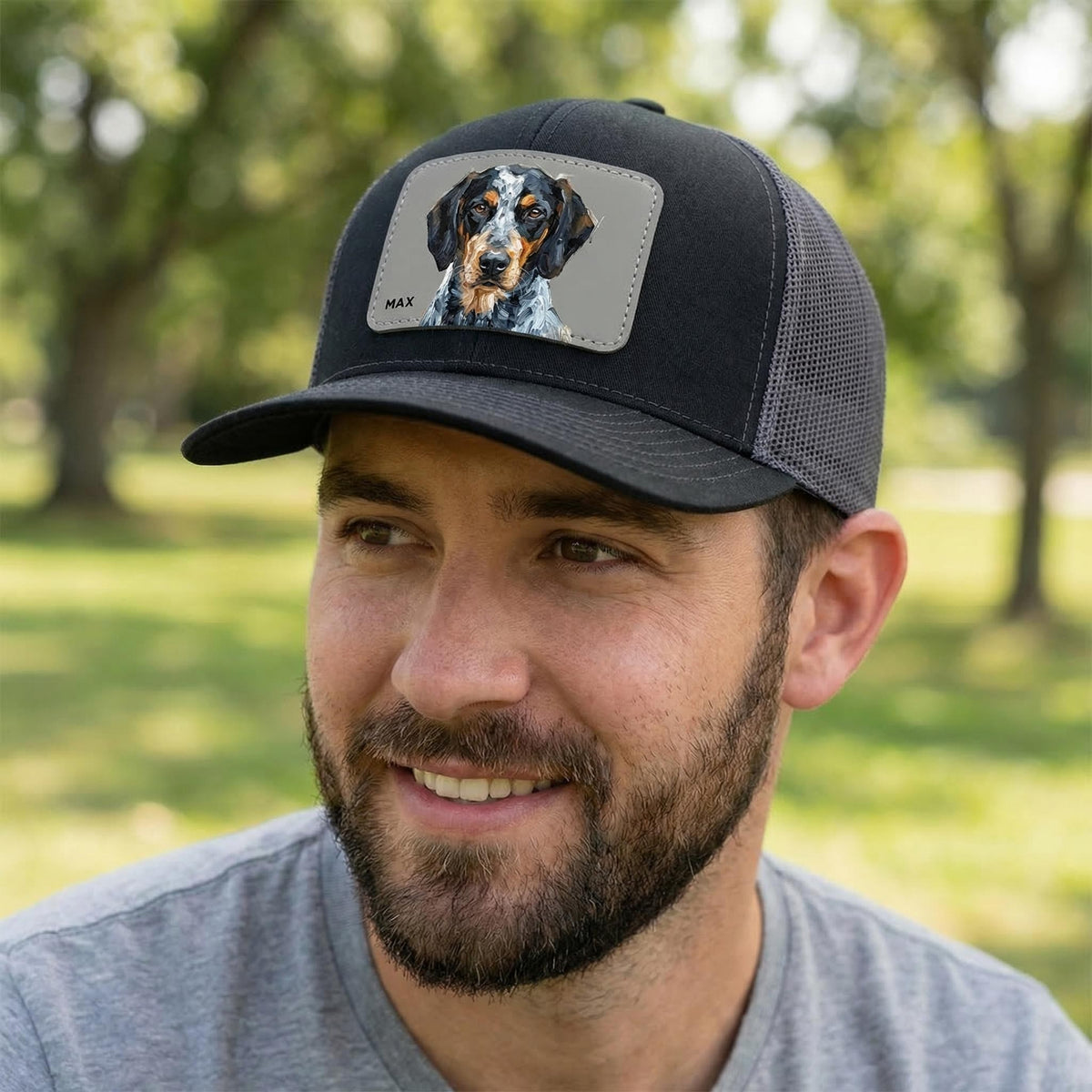 Custom Pet Portrait Leather Patch Hat, Artistic Style Trucker Hat, Dog Mom Dad Gift