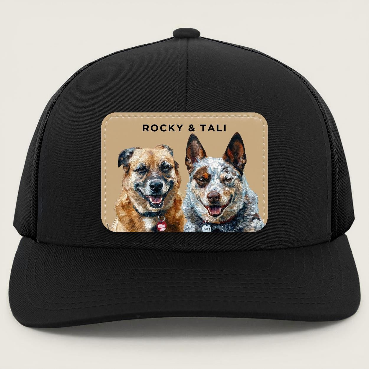 Custom Pet Portrait Leather Patch Hat, Artistic Style Trucker Hat, Dog Mom Dad Gift