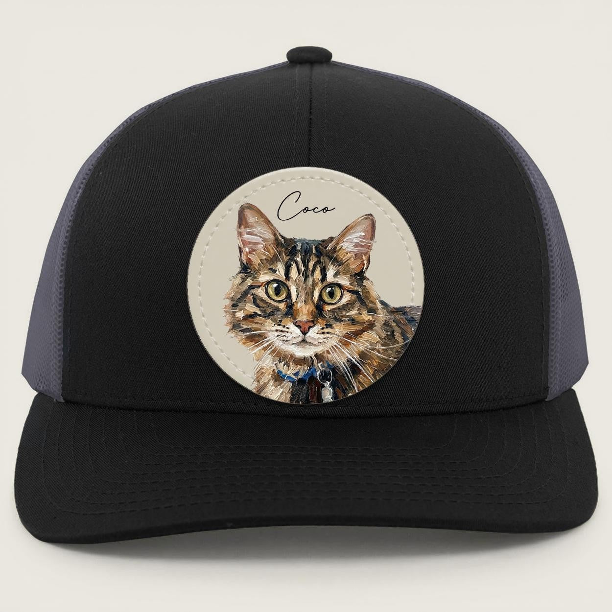 Custom Pet Portrait Leather Patch Hat, Artistic Style Trucker Hat, Dog Mom Dad Gift