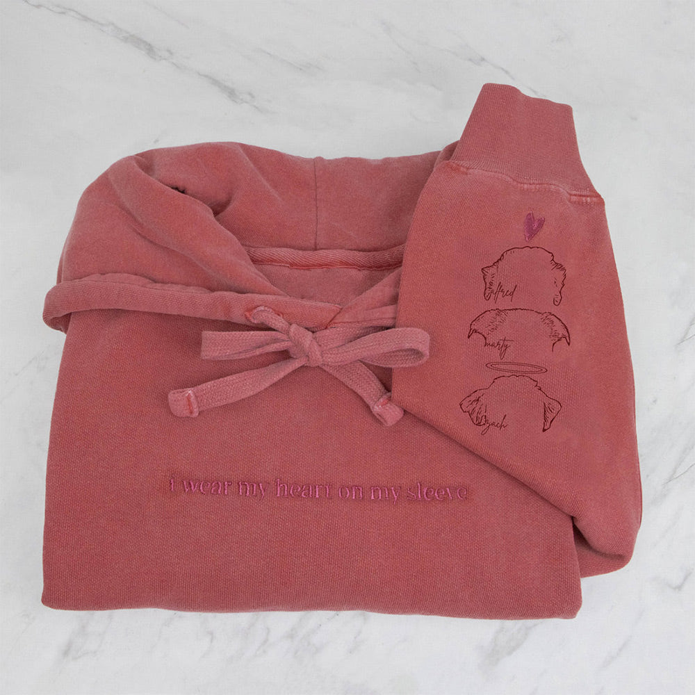 Sudadera con capucha personalizada con orejas de mascota bordadas "Llevo mi corazón en la manga", regalo para amantes de los perros