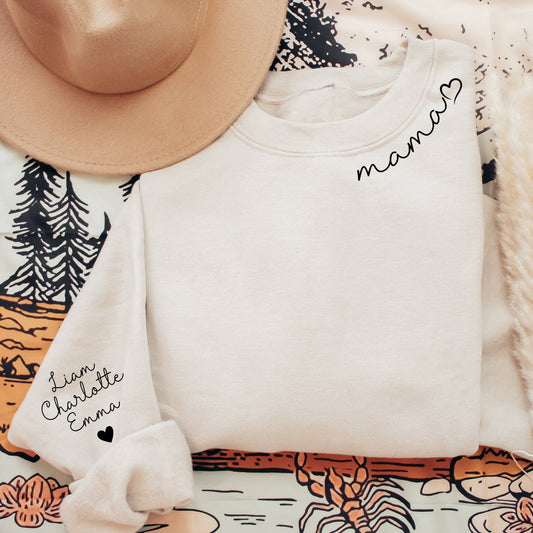 Personalisiertes Mama-Sweatshirt mit Kindernamen auf dem Ärmel, Muttertagsgeschenk
