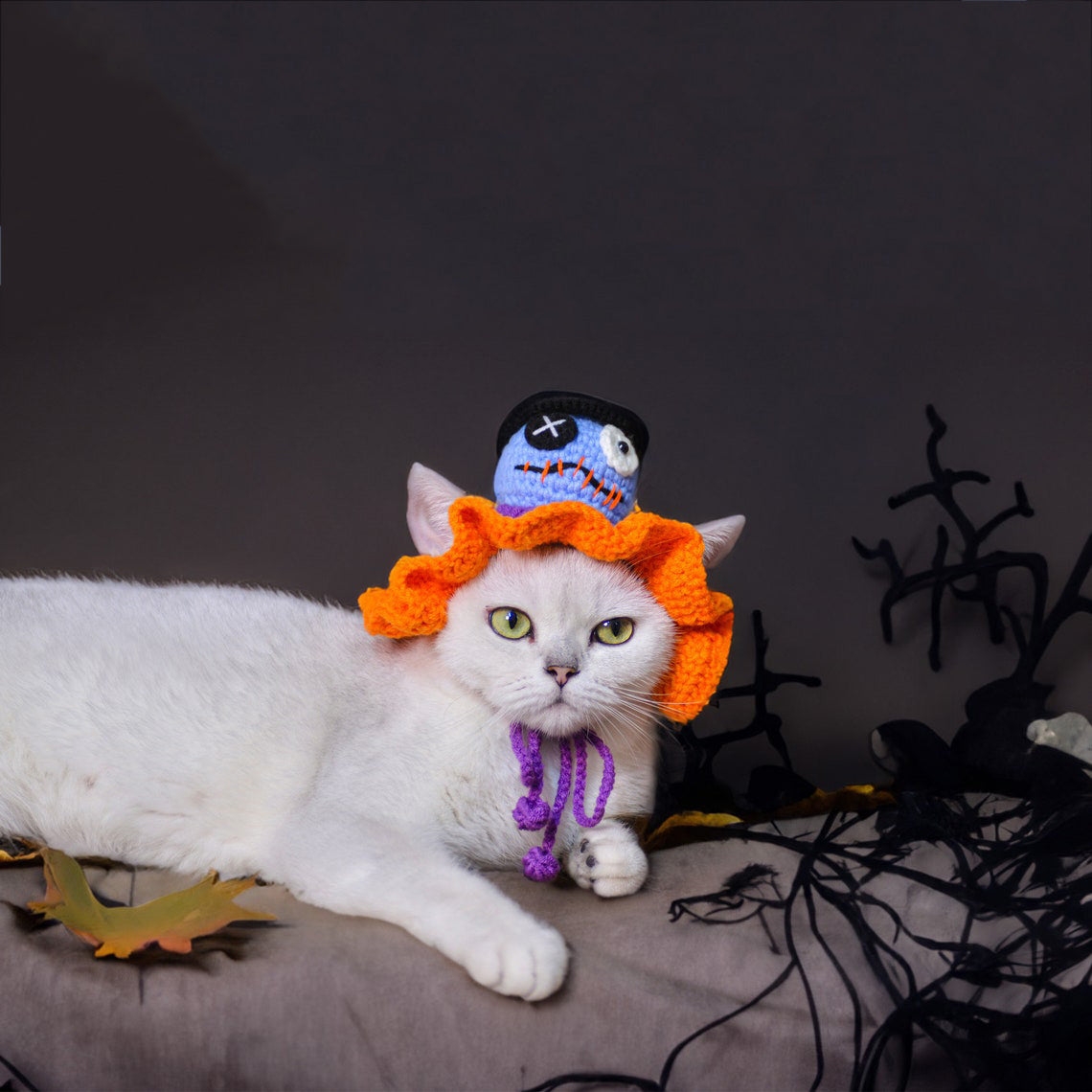 Crochet Skull Pet Hat Halloween Pet Costume Gift for Cat Lovers