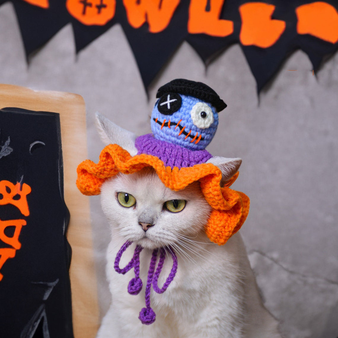 Crochet Skull Pet Hat Halloween Pet Costume Gift for Cat Lovers