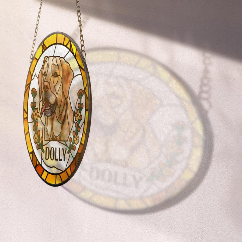 Custom Pet Portrait Stained Glass Suncatcher – Dog or Cat Memorial Gift For Pet Lovers