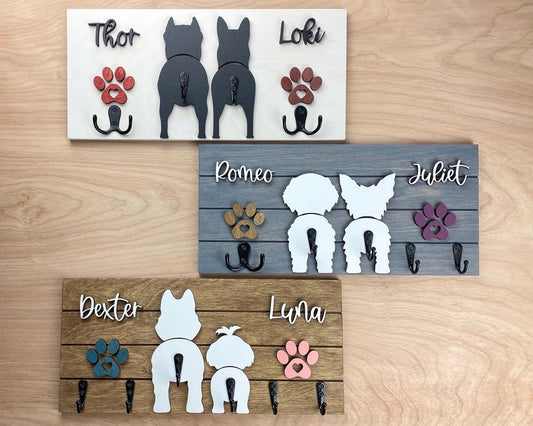 Custom Dog Butt Leash Holder for Wall Personalized Pet Leash Rack & Key Hook Unique Gift for Dog Owners