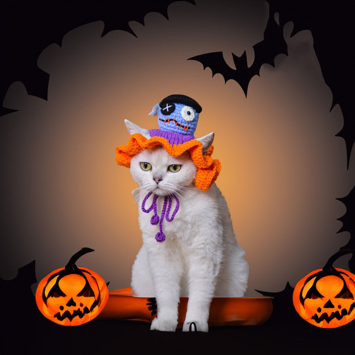 Crochet Skull Pet Hat Halloween Pet Costume Gift for Cat Lovers