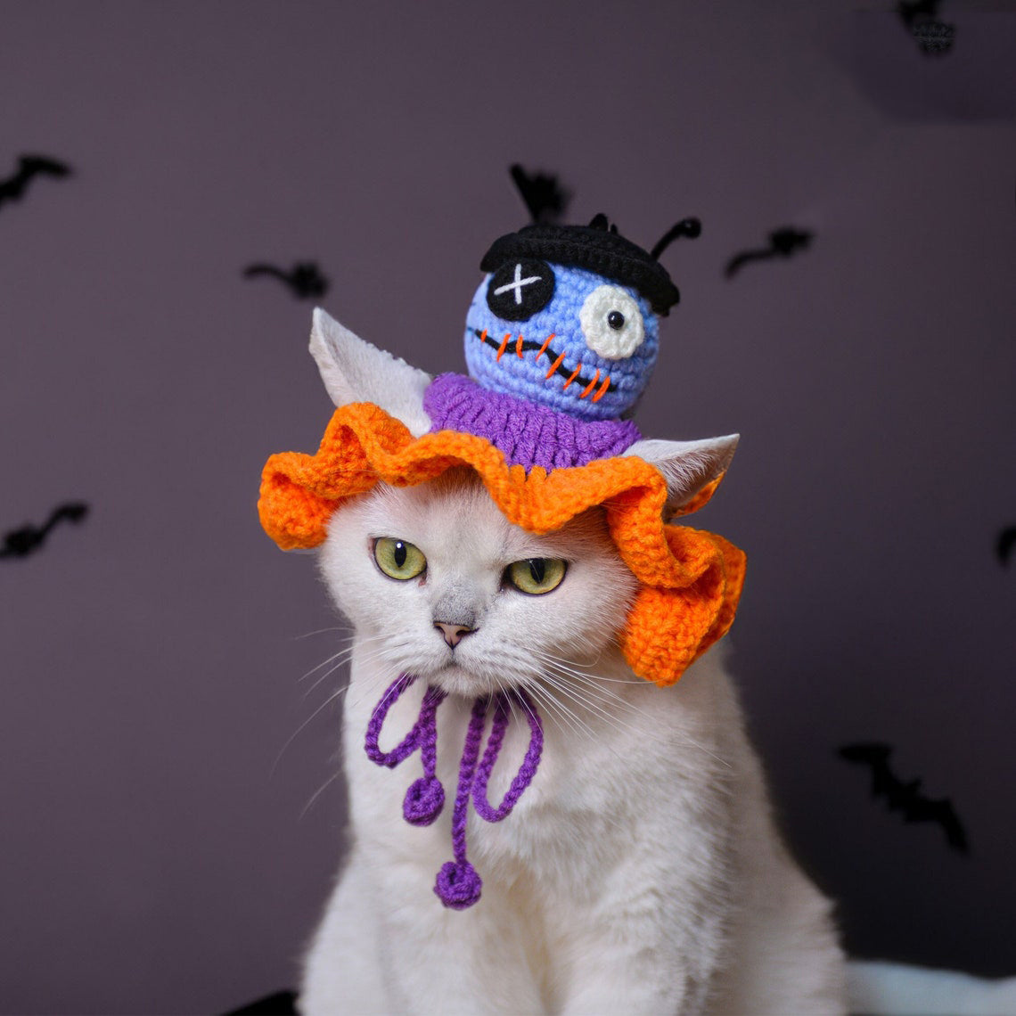Crochet Skull Pet Hat Halloween Pet Costume Gift for Cat Lovers