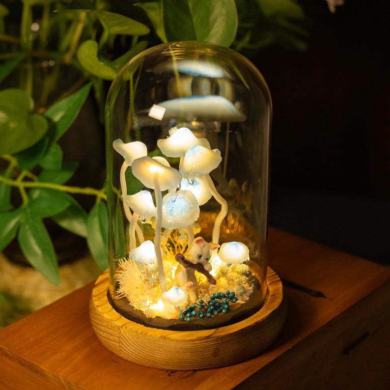 Handmade Pet Figurine Mushroom Night Light Birthday Christmas Gift For Pet Lovers Unique Home Decor
