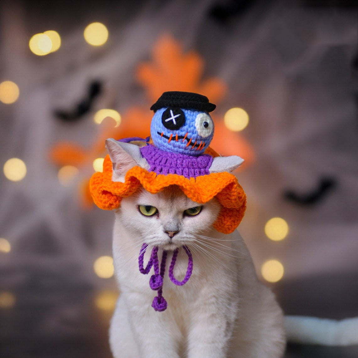 Crochet Skull Pet Hat Halloween Pet Costume Gift for Cat Lovers
