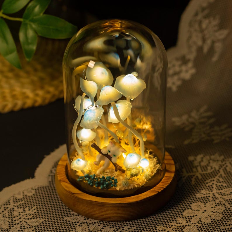 Handmade Pet Figurine Mushroom Night Light Birthday Christmas Gift For Pet Lovers Unique Home Decor