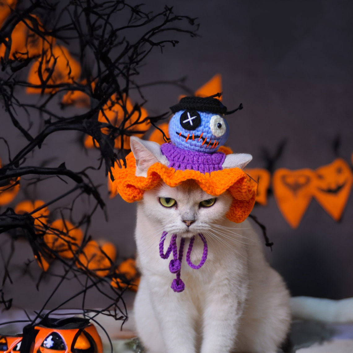 Crochet Skull Pet Hat Halloween Pet Costume Gift for Cat Lovers