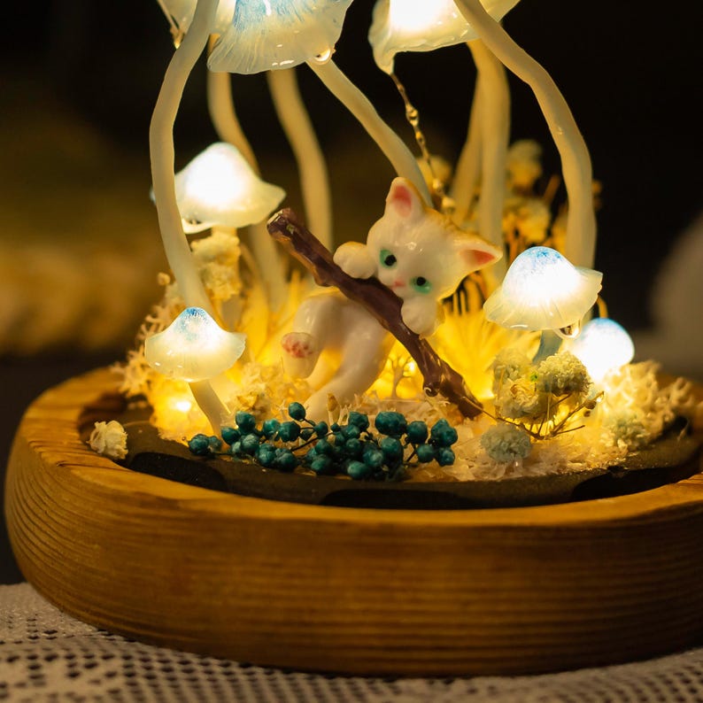 Handmade Pet Figurine Mushroom Night Light Birthday Christmas Gift For Pet Lovers Unique Home Decor