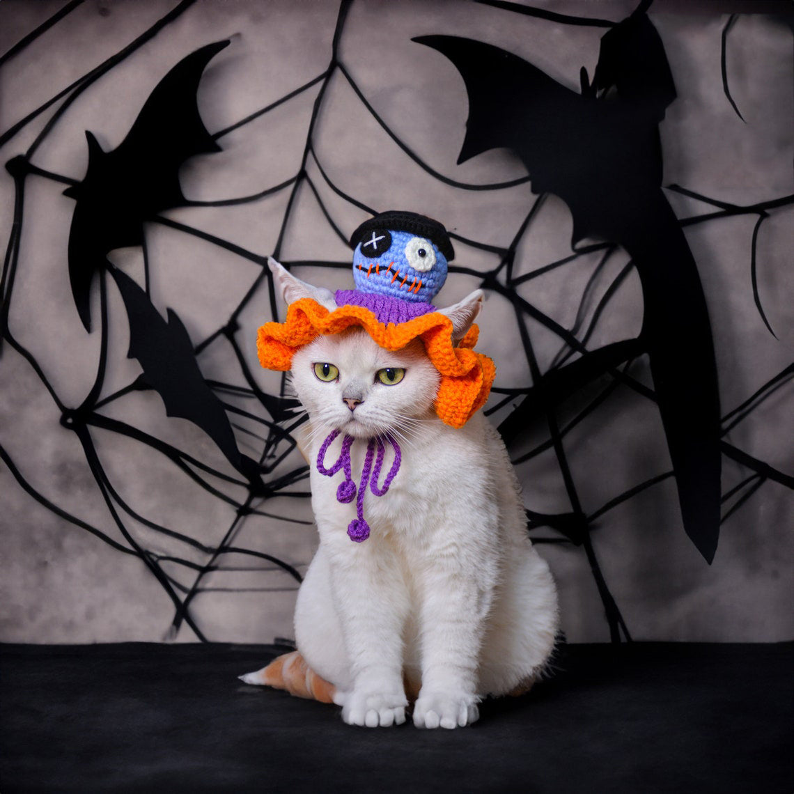 Crochet Skull Pet Hat Halloween Pet Costume Gift for Cat Lovers
