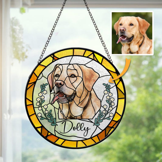 Custom Pet Portrait Stained Glass Suncatcher – Dog or Cat Memorial Gift For Pet Lovers