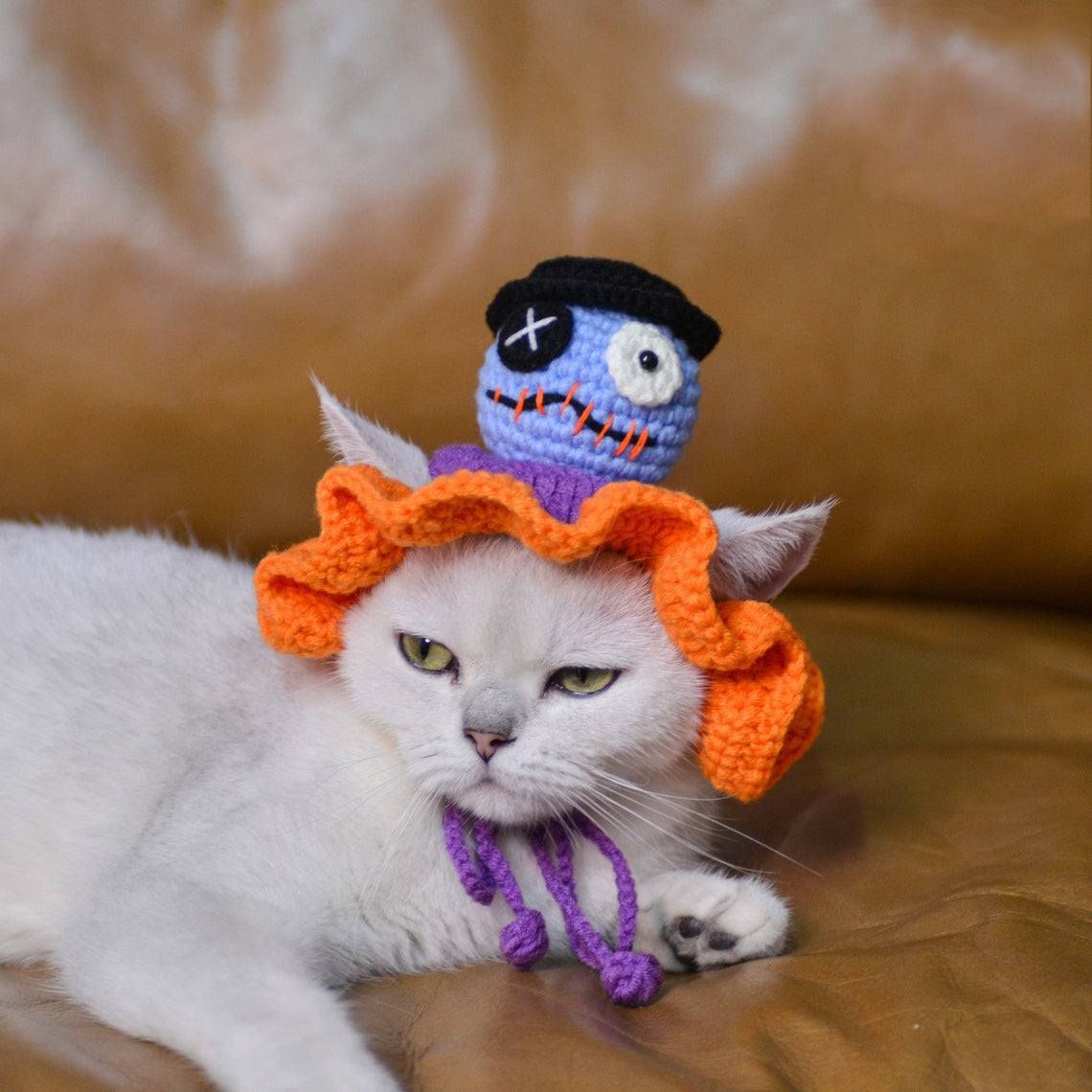 Crochet Skull Pet Hat Halloween Pet Costume Gift for Cat Lovers
