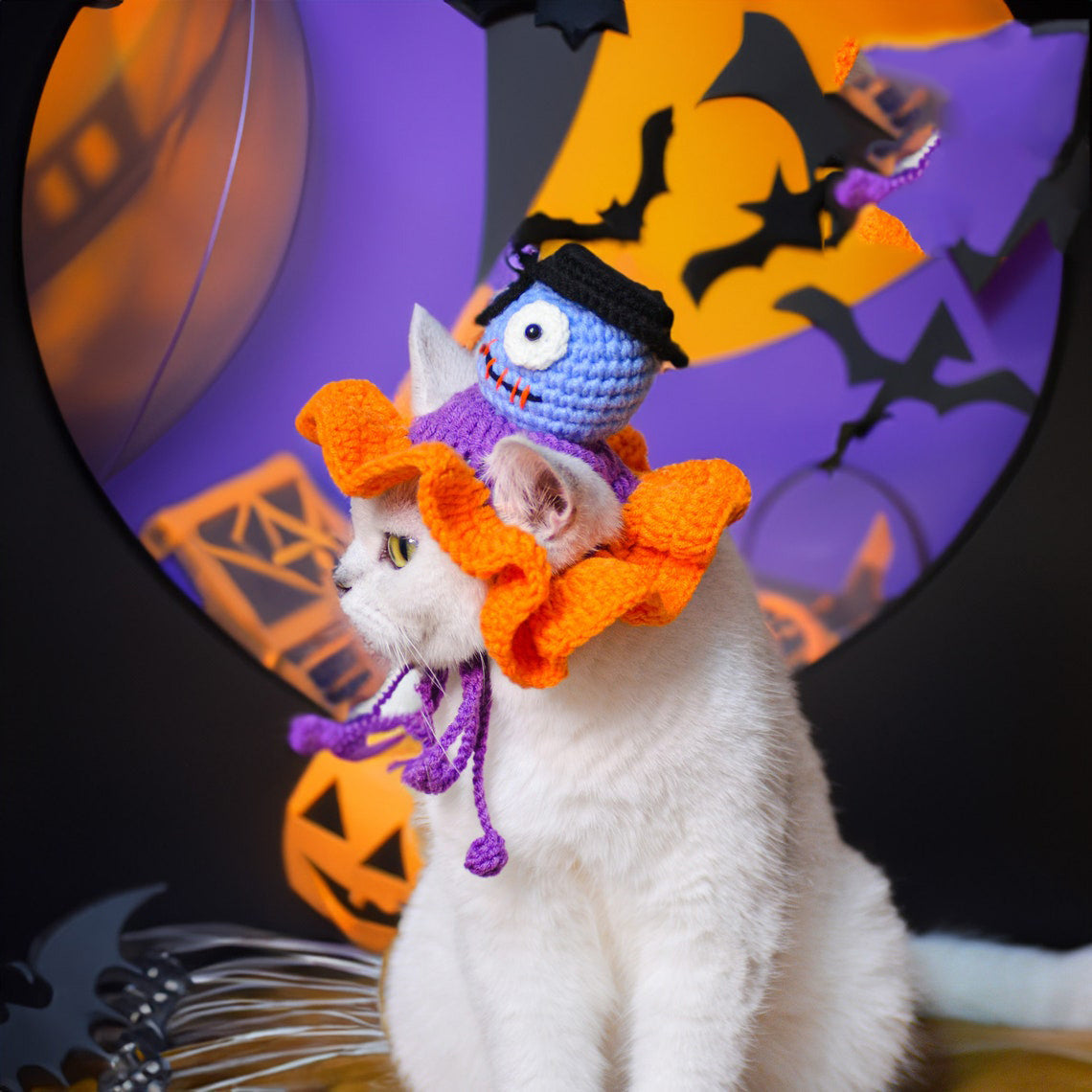 Crochet Skull Pet Hat Halloween Pet Costume Gift for Cat Lovers