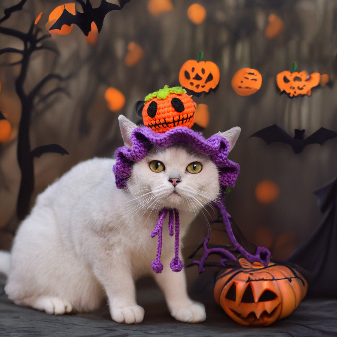 Crochet Pumpkin Pet Hat Halloween Pet Costume Gift for Pet Lovers