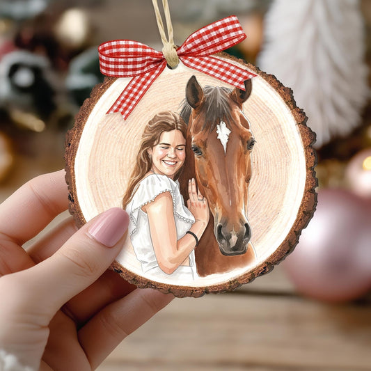 Personalized Watercolor Portrait Wooden Christmas Ornament Christmas Gift for Horse Lover
