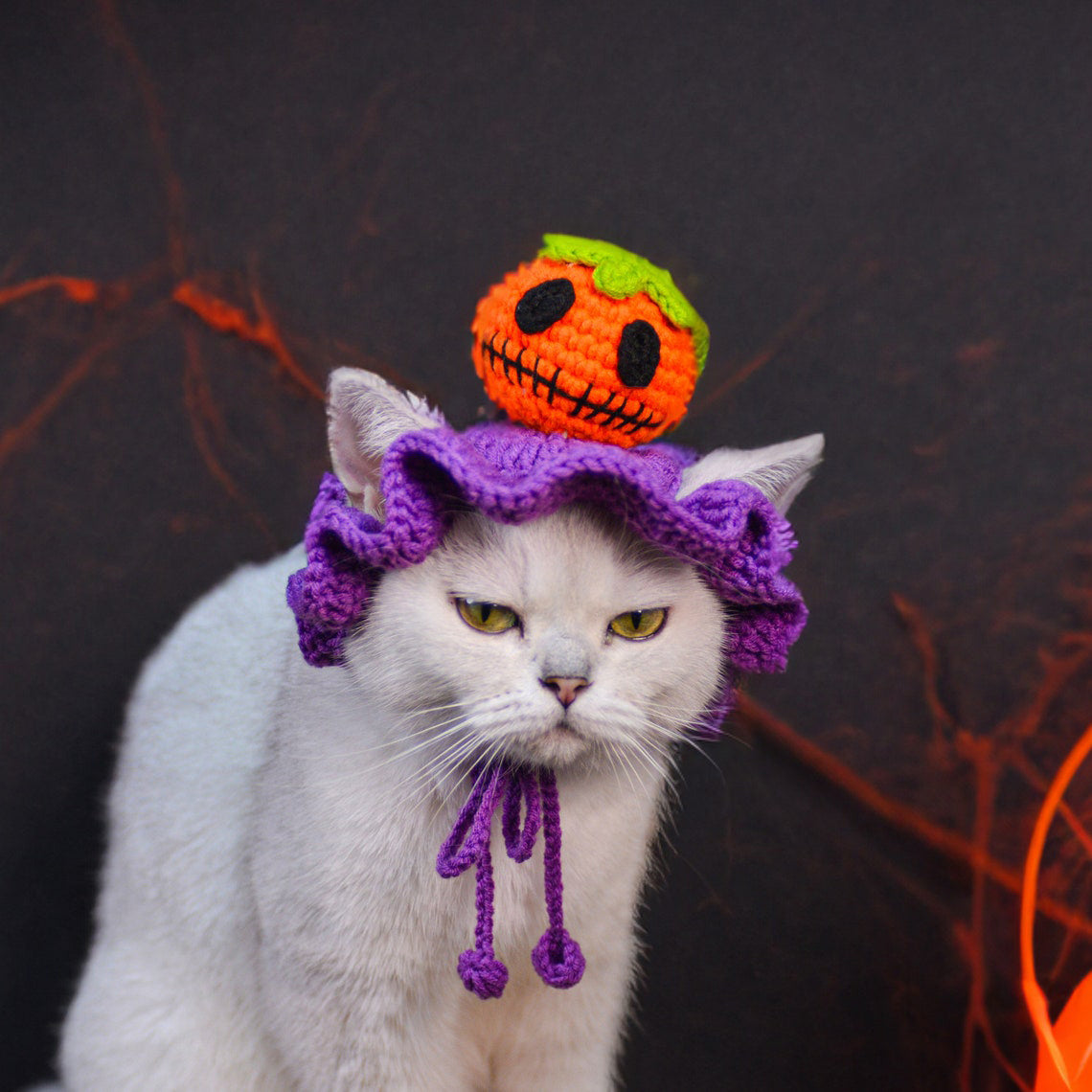 Crochet Pumpkin Pet Hat Halloween Pet Costume Gift for Pet Lovers