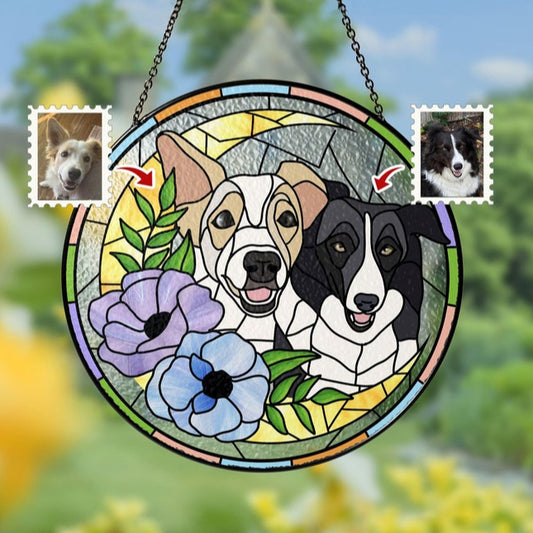 Custom Pet Portrait Stained Glass Suncatcher – Dog or Cat Memorial Gift