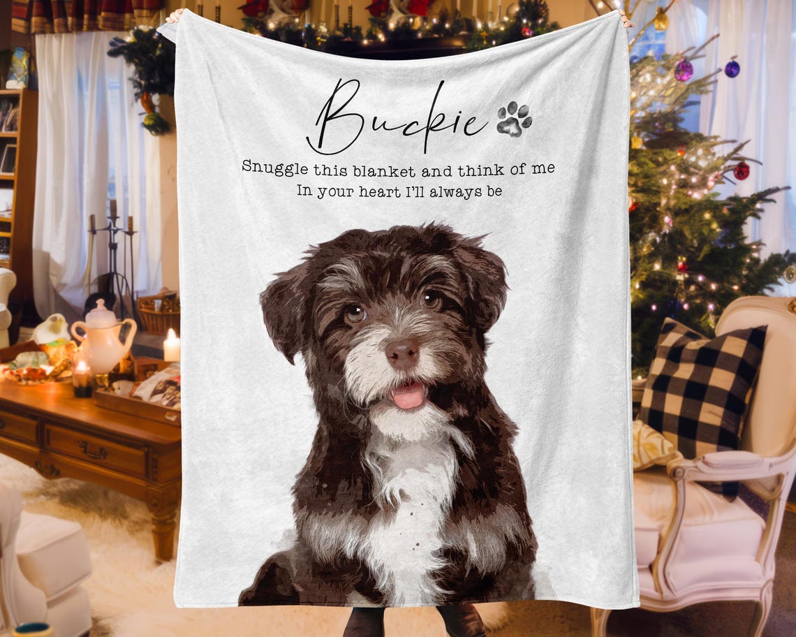 Custom Dog Memorial Blanket with Pet Photo – Personalized Pet Remembrance Gift for Dog Mom & Dad