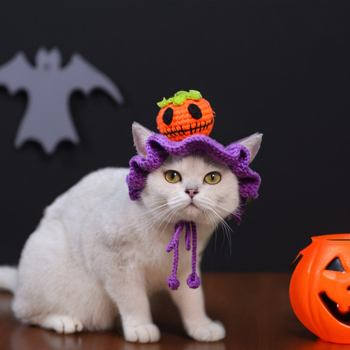Crochet Pumpkin Pet Hat Halloween Pet Costume Gift for Pet Lovers