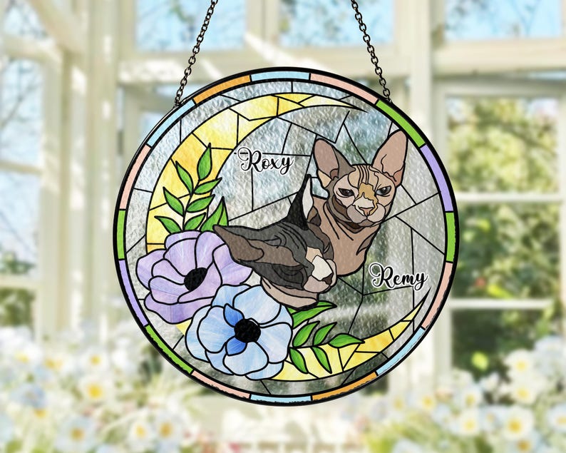 Custom Pet Portrait Stained Glass Suncatcher – Dog or Cat Memorial Gift