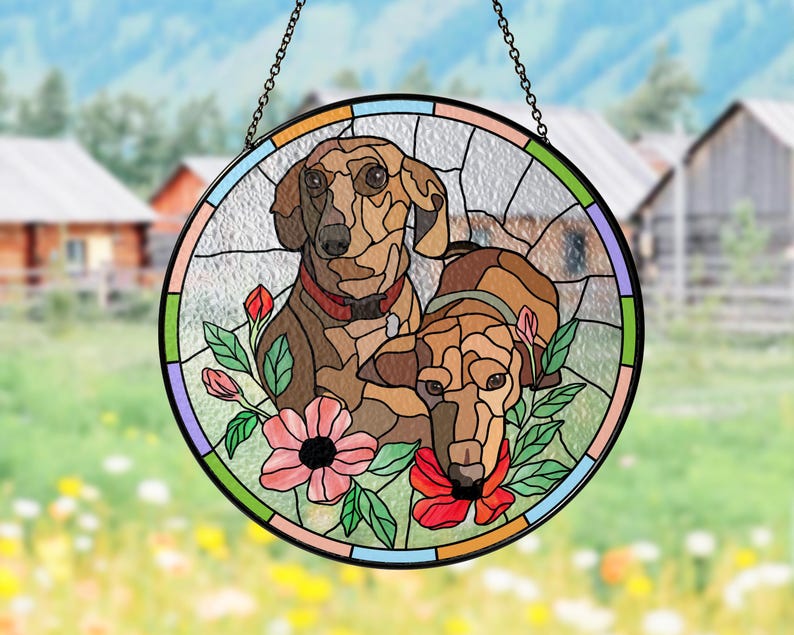 Custom Pet Portrait Stained Glass Suncatcher – Dog or Cat Memorial Gift