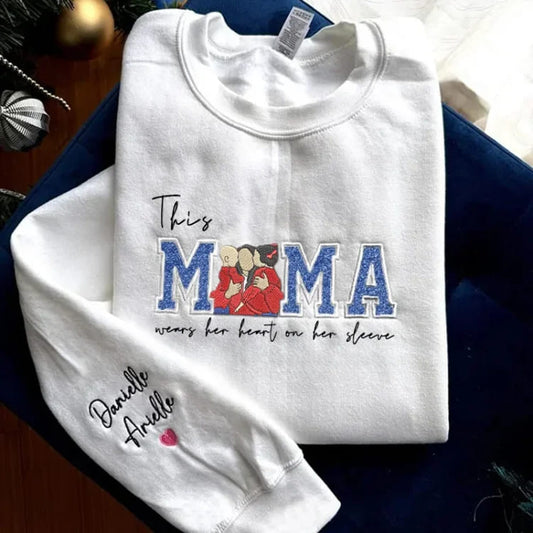 Besticktes MAMA-Sweatshirt mit Rundhalsausschnitt und Kindernamen auf dem Ärmel, Muttertagsgeschenk für Mama