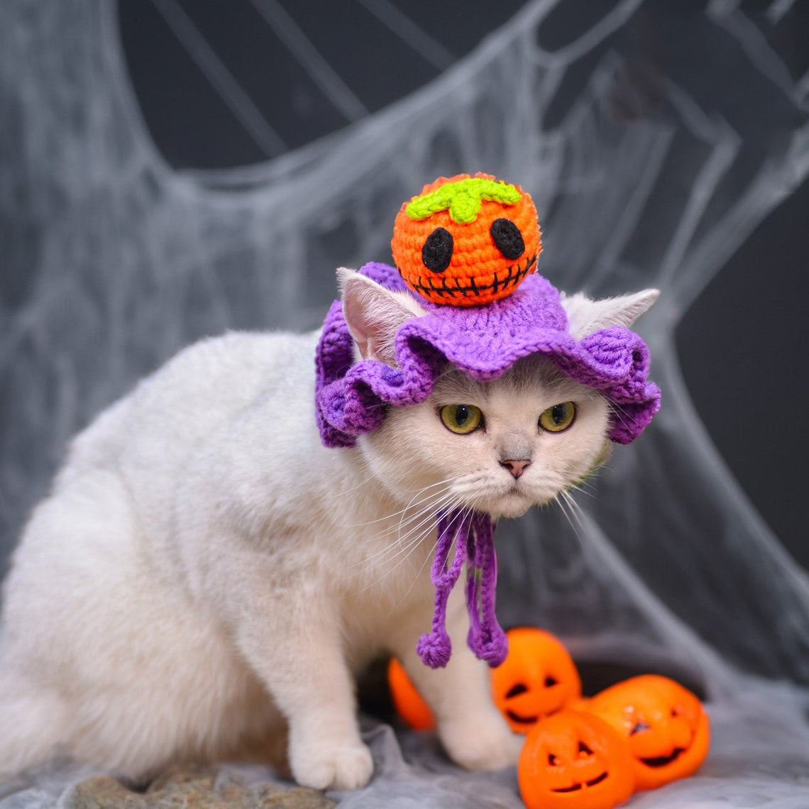 Crochet Pumpkin Pet Hat Halloween Pet Costume Gift for Pet Lovers