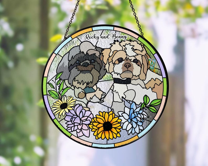Custom Pet Portrait Stained Glass Suncatcher – Dog or Cat Memorial Gift