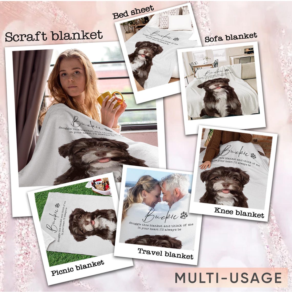 Custom Dog Memorial Blanket with Pet Photo – Personalized Pet Remembrance Gift for Dog Mom & Dad