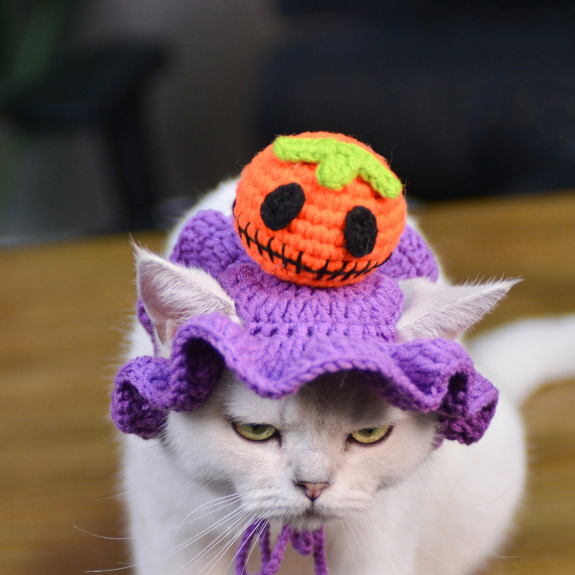 Crochet Pumpkin Pet Hat Halloween Pet Costume Gift for Pet Lovers