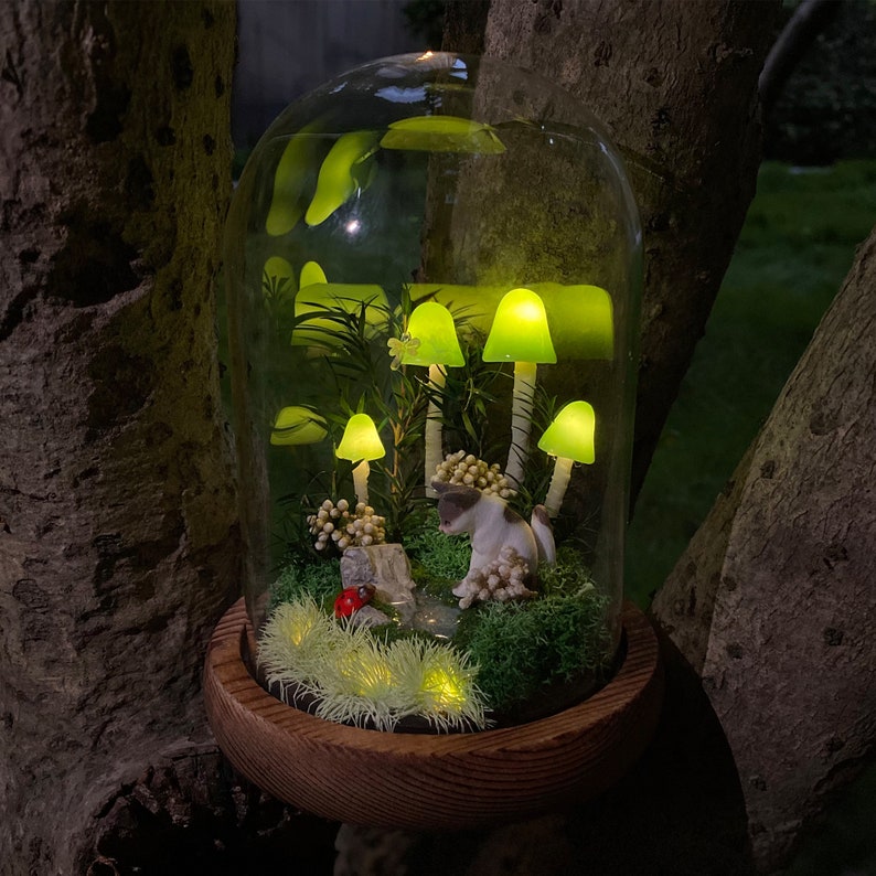 Personalized Cat and Green Mushroom Lamp Birthday Christmas Gift For Pet Lovers