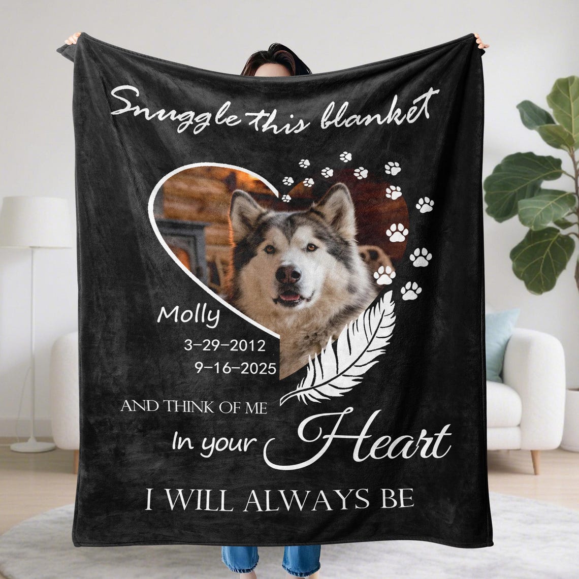 Custom Dog Memorial Blanket with Pet Photo – Personalized Pet Remembrance Gift for Dog Mom & Dad