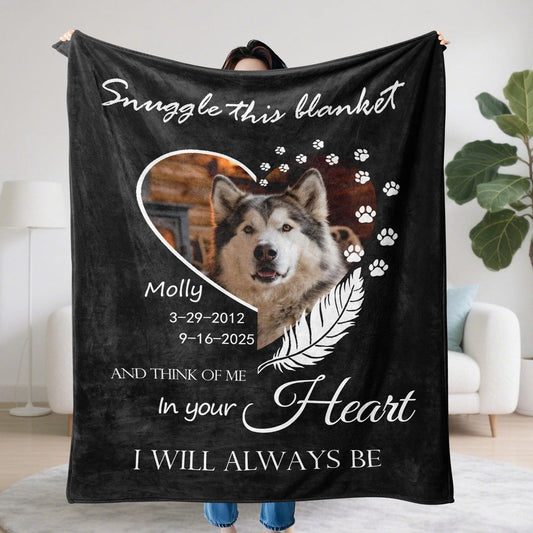 Custom Dog Memorial Blanket with Pet Photo – Personalized Pet Remembrance Gift for Dog Mom & Dad