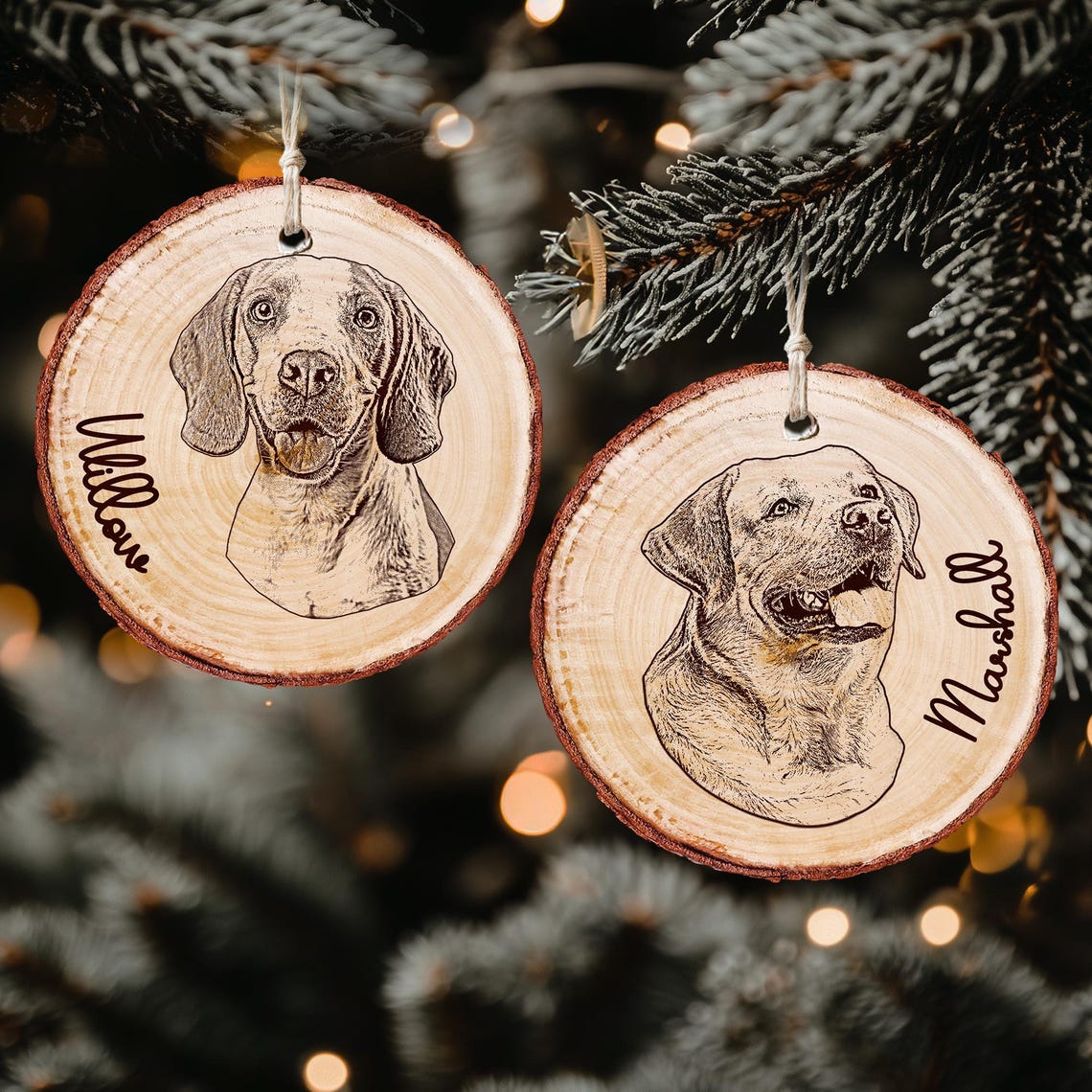 Personalized Sketch Style Pet Portrait Wooden Christmas Ornament Christmas Gift for Dog Cat Lovers