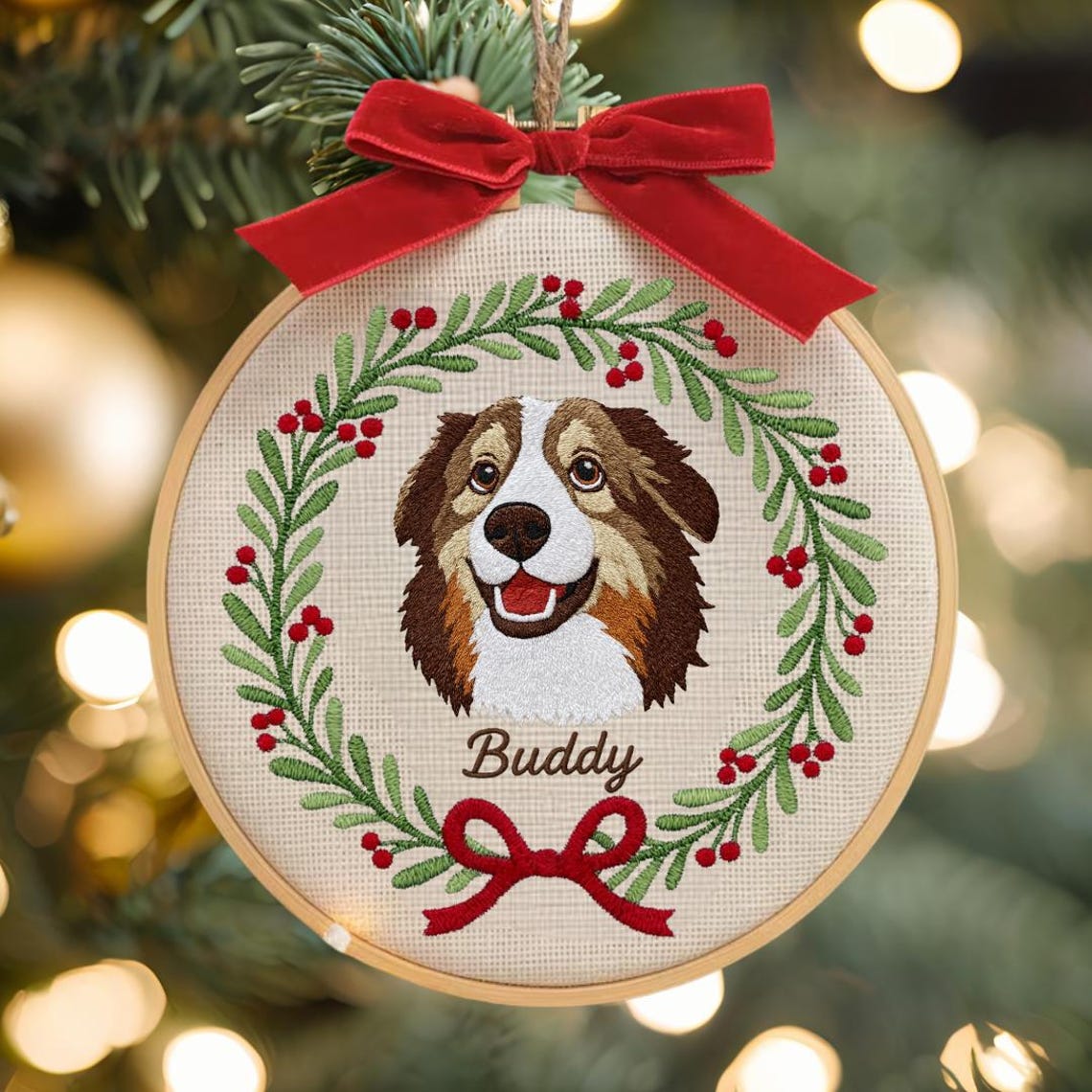 Personalized Embroidered Pet Portrait Christmas Ornament Gift For Dog Owners Pet Lovers