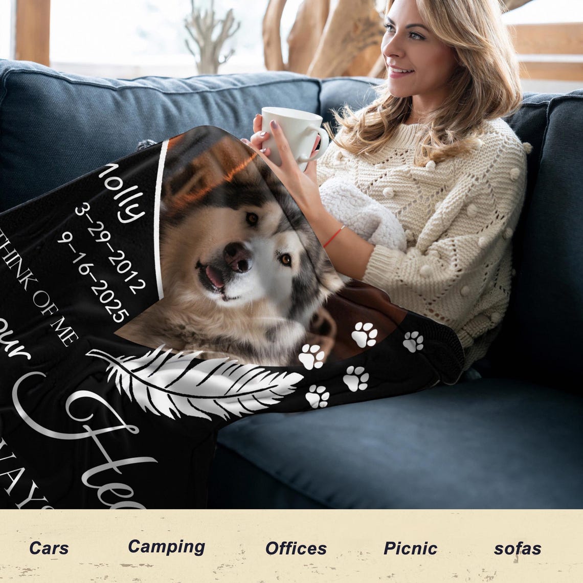 Custom Dog Memorial Blanket with Pet Photo – Personalized Pet Remembrance Gift for Dog Mom & Dad