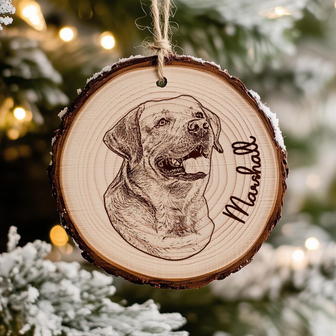 Personalized Sketch Style Pet Portrait Wooden Christmas Ornament Christmas Gift for Dog Cat Lovers
