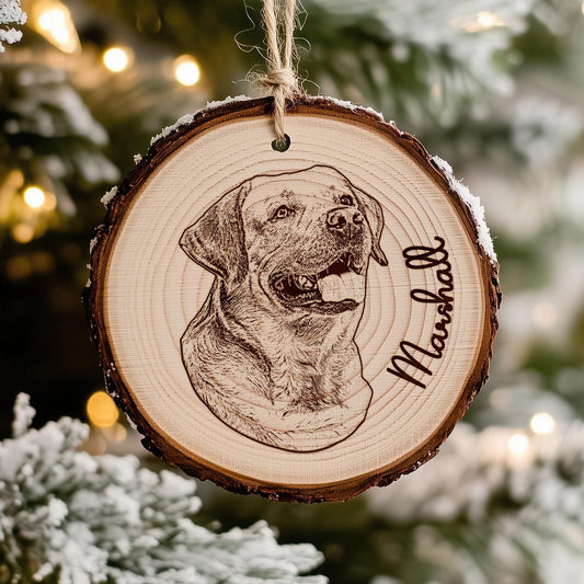 Personalized Sketch Style Pet Portrait Wooden Christmas Ornament Christmas Gift for Dog Cat Lovers